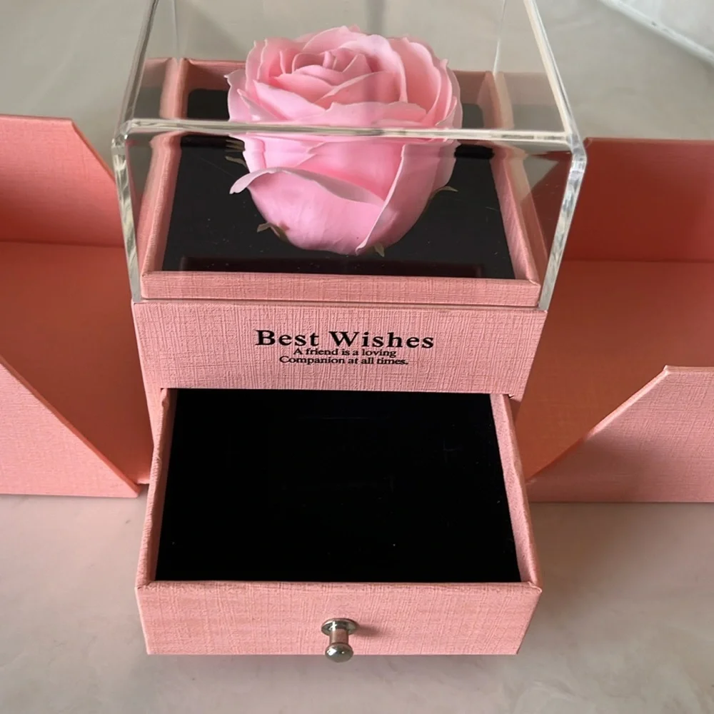 Pink Jewelry Gift Box with Ribbon and Pink Faux Rose inside